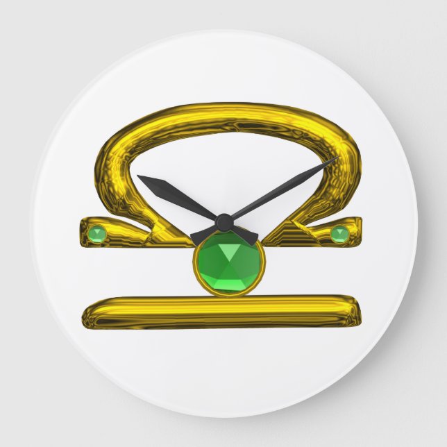 LIBRA ZODIAC BIRTHDAY JEWEL Emerald,Gold ,white Large Clock (Front)