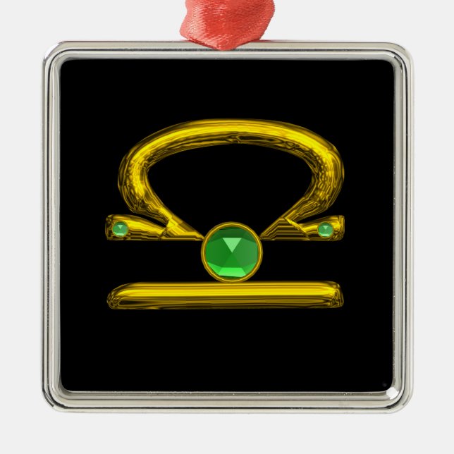 LIBRA ZODIAC BIRTHDAY JEWEL GREEN EMERALD Gold Metal Ornament (Front)