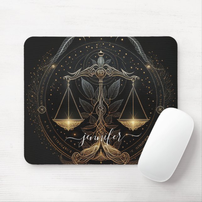 Libra zodiac black and gold mouse pad (With Mouse)