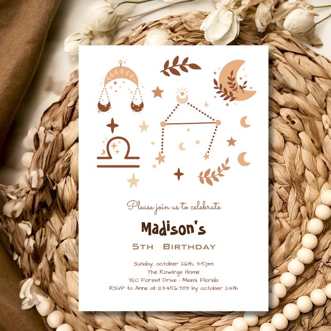 Libra zodiac boho kids birthday Invitation (Creator Uploaded)