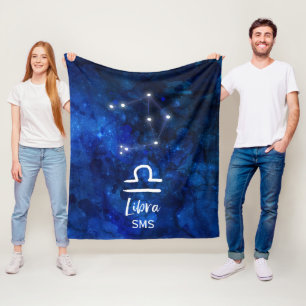 Libra Zodiac Constellation Blue Galaxy Monogram Fleece Blanket