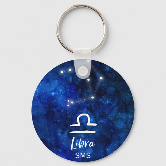 Libra Zodiac Constellation Blue Galaxy Monogram Key Ring (Front)