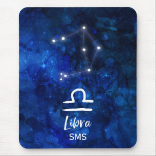 Libra Zodiac Constellation Blue Galaxy Monogram Mouse Pad