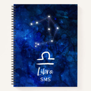 Libra Zodiac Constellation Blue Galaxy Monogram Notebook
