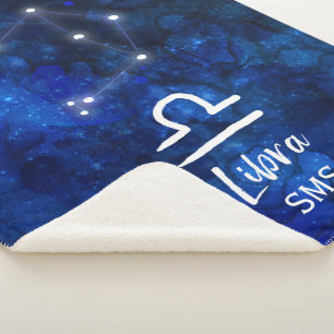 Libra Zodiac Constellation Blue Galaxy Monogram Sherpa Blanket