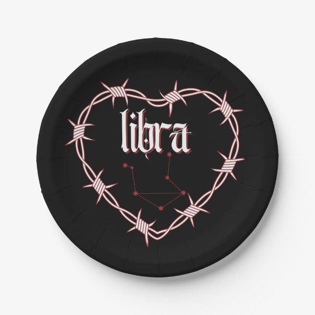 Libra Zodiac Constellation Gothic Barbed Wire Paper Plate (Front)