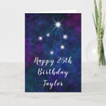 Libra Zodiac Constellation Happy Birthday Card<br><div class="desc">This cosmic and celestial birthday card can be personalised with a name or title such as mum, daughter, granddaughter, niece, friend etc. The design features the Libra zodiac constellation on a dark blue and purple watercolor galaxy background with scattered stars. The text combines handwritten script and modern serif fonts for...</div>