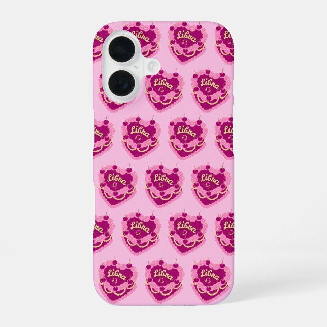 Libra Zodiac Coquette Heart Birthday Cake iPhone 16 Case (Back)