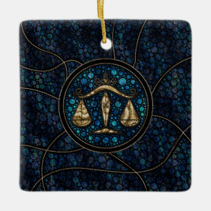 Libra Zodiac Dot Art Style Abalone Gold Ceramic Ornament