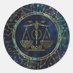 Libra Zodiac Gold Abalone on Constellation Classic Round Sticker
