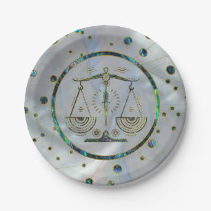 Libra Zodiac Gold Abalone on Constellation Paper Plate
