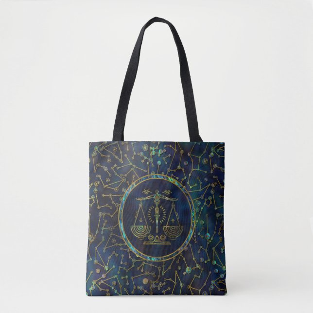 Libra Zodiac Gold Abalone on Constellation Tote Bag (Front)