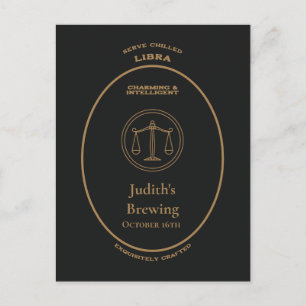 Libra Zodiac Gold Apothecary Label Personalised  Postcard