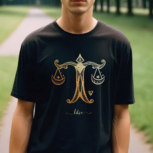 Libra Zodiac Gold Monochrome Graphic T-Shirt