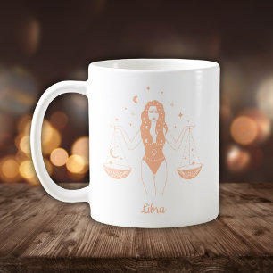 Libra Zodiac Line Art White Peach Coffee Mug
