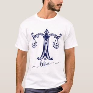 Libra Zodiac Navy Blue Monochrome Graphic T-Shirt