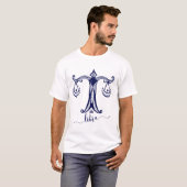 Libra Zodiac Navy Blue Monochrome Graphic T-Shirt (Front Full)