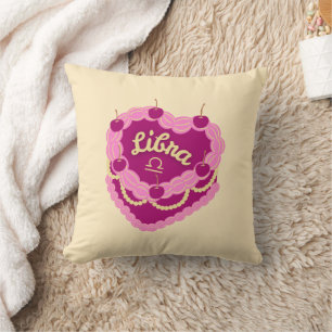 Libra Zodiac Pastel Heart Birthday Cake Cushion