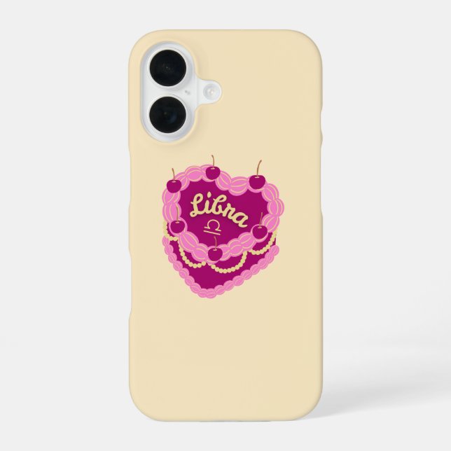 Libra Zodiac Pastel Heart Birthday Cake iPhone 16 Case (Back)