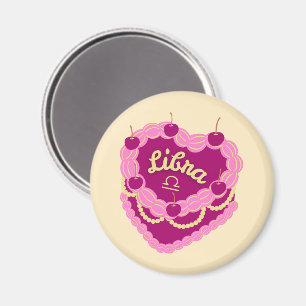 Libra Zodiac Pastel Heart Birthday Cake Magnet