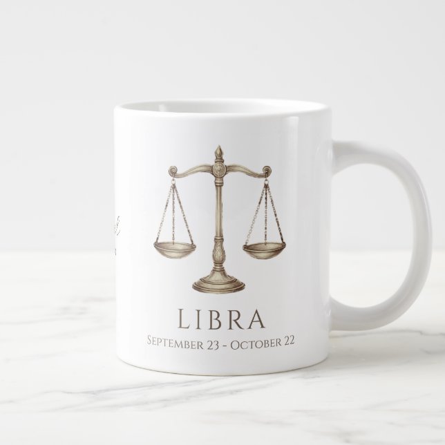 Libra Zodiac Personalised Name & Birth Date Large Coffee Mug (Right)