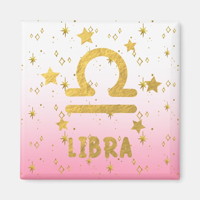 Libra Zodiac Pink and Gold Magnet (Front)