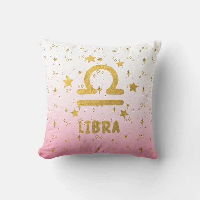 Libra Zodiac Pink and Gold Throw Pillow (Front)
