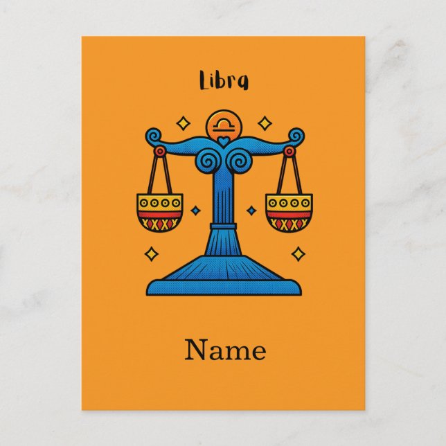 Libra Zodiac Retro Pop Art - Personalised Gift Postcard (Front)