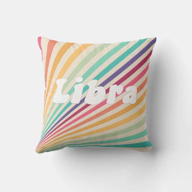 Libra Zodiac Retro Rainbow Astrology Round Pillow (Back)