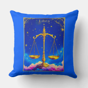 Libra Zodiac Scales in a Star-Filled Sky Cushion
