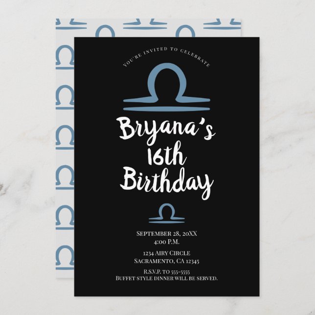 LIBRA Zodiac September October Birthday Astrology  Invitation (Front/Back)