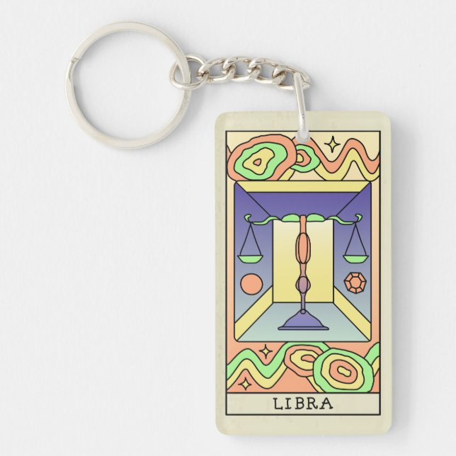 Libra Zodiac Sign Abstract Art Vintage Key Ring (Front)