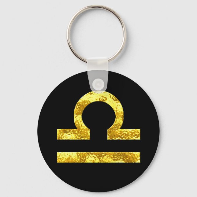 Libra Zodiac Sign Black Gold Symbol Key Ring (Front)