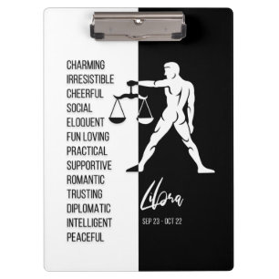 Libra Zodiac Sign Black & White Clipboard
