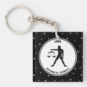 Libra Zodiac Sign, Black & White Keychain