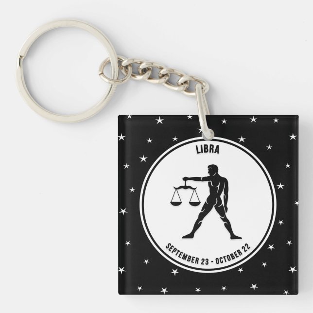 Libra Zodiac Sign, Black & White Keychain (Front)