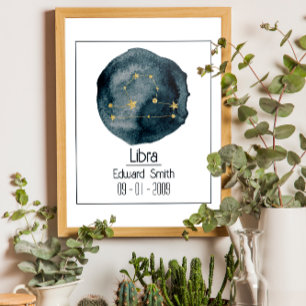 Libra Zodiac Sign: Custom Name & Birthday Poster
