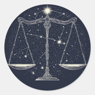 Libra Zodiac Sign Icon with Balanced Scales Classic Round Sticker
