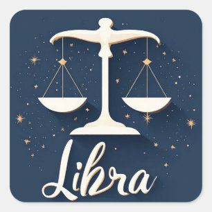 Libra Zodiac Sign Icon with Balanced Scales Square Sticker