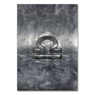 Libra Zodiac Sign in silver grunge steel style Table Number