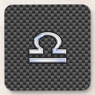 Libra Zodiac Sign on Black Carbon Fibre Print Coaster