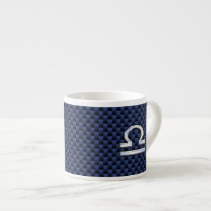 Libra Zodiac Sign on Blue Carbon Fibre Style Espresso Cup
