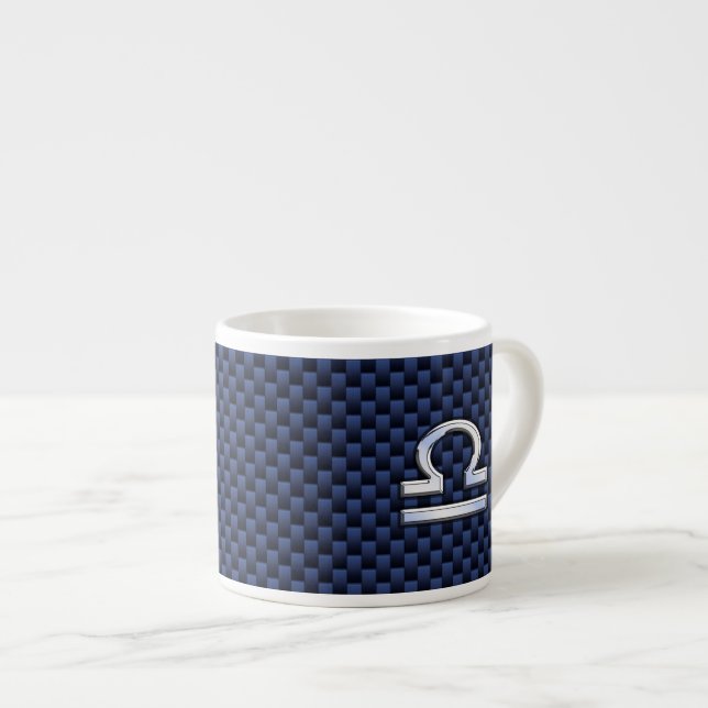 Libra Zodiac Sign on Blue Carbon Fibre Style Espresso Cup (Front Right)