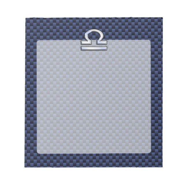 Libra Zodiac Sign on Blue Carbon Fibre Style Notepad (Front)