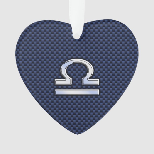 Libra Zodiac Sign on Blue Carbon Fibre Style Ornament (Front)