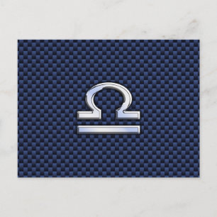 Libra Zodiac Sign on Blue Carbon Fibre Style Postcard