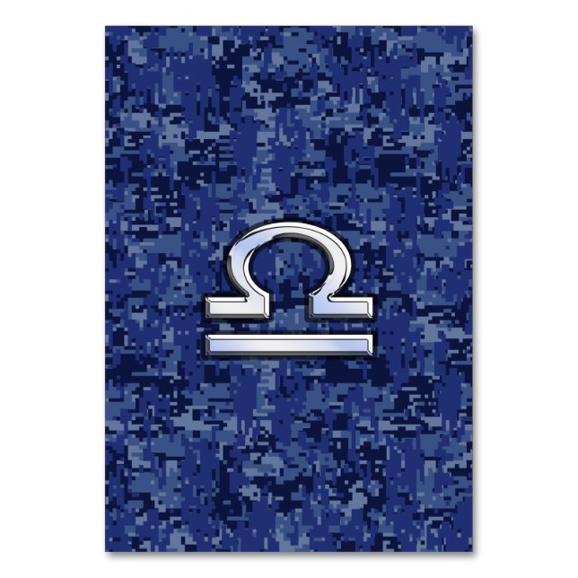 Libra Zodiac Sign on blue digital camo Table Number (Front)