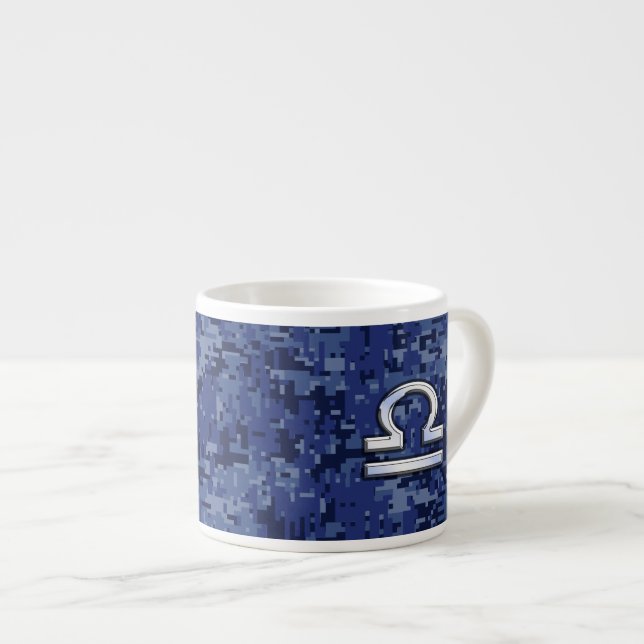 Libra Zodiac Sign on Blue Digital Camouflage Espresso Cup (Front Right)