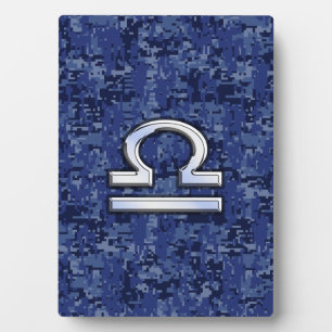 Libra Zodiac Sign on Blue Digital Camouflage Plaque