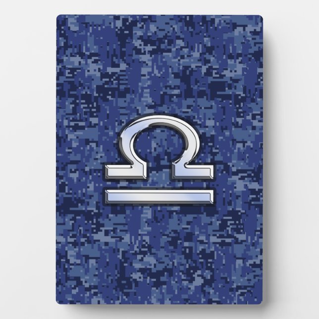 Libra Zodiac Sign on Blue Digital Camouflage Plaque (Front)